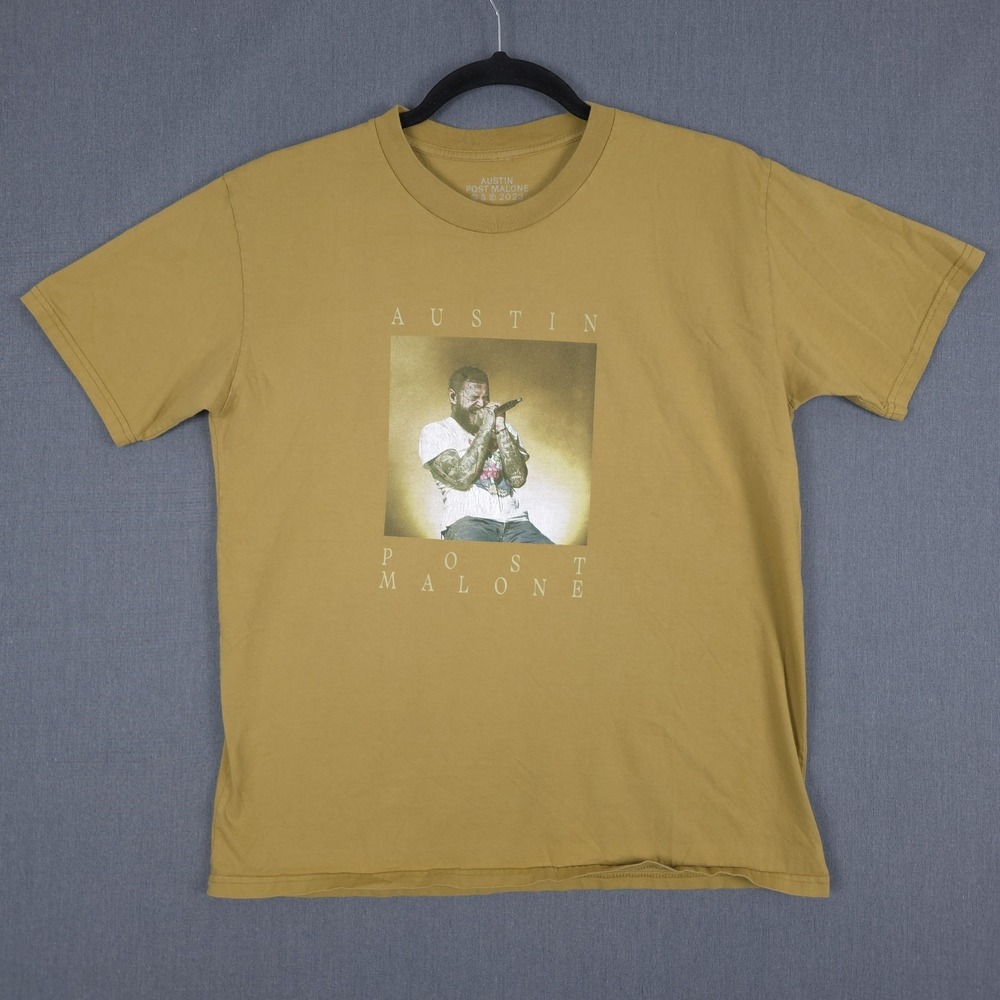 Post Malone‎ Austin T-Shirt Size XL Mustard Yellow Short Sleeve Tour Merch 2023